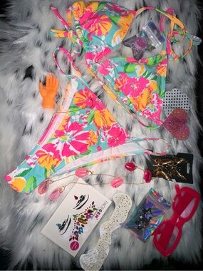 neon floral bikini bundle rave festival ready 10 pc